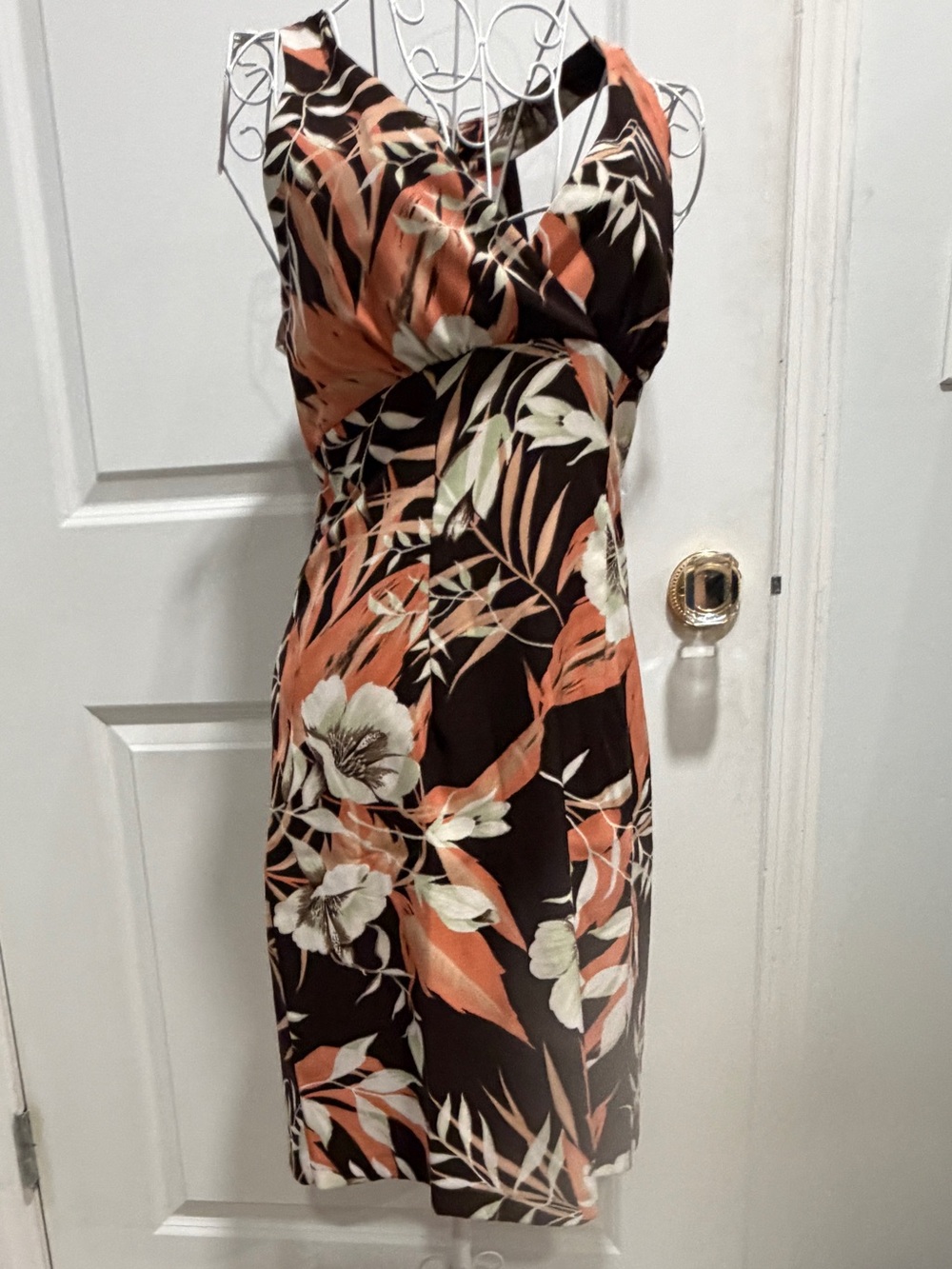 dressbarn Black Midi Dress with Peach and Cream Floral Print